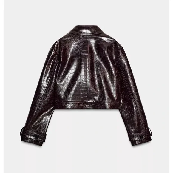 CROPPED FAUX LEATHER ANIMAL EMBOSSED JACKET
BROWN - Picture 4 of 5